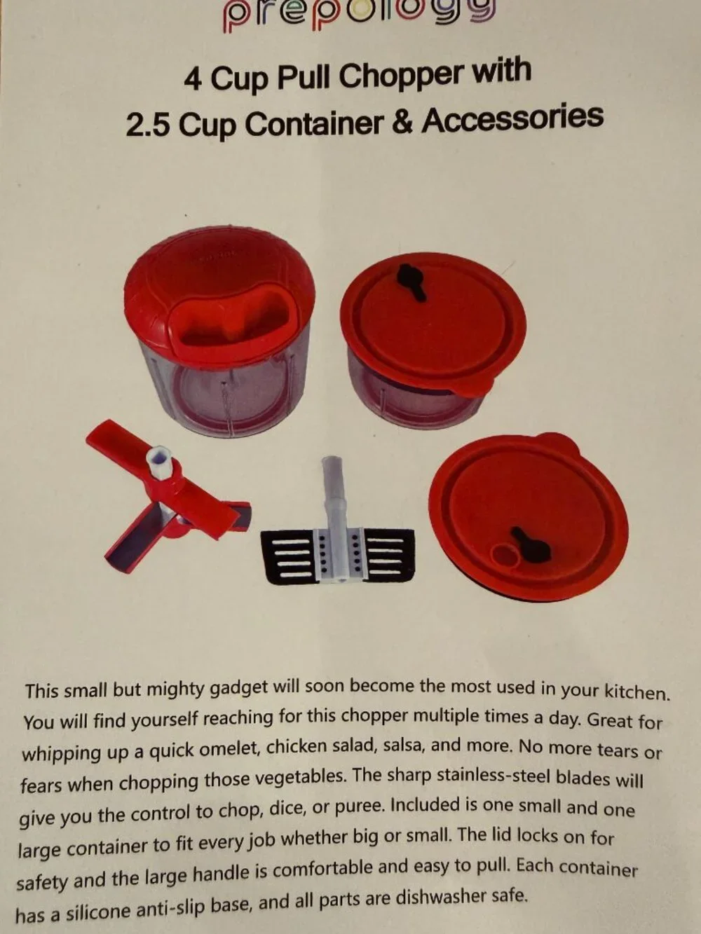 Prepology 4 Cup Pull Chop W/ Extra Container & Attachments - NEW